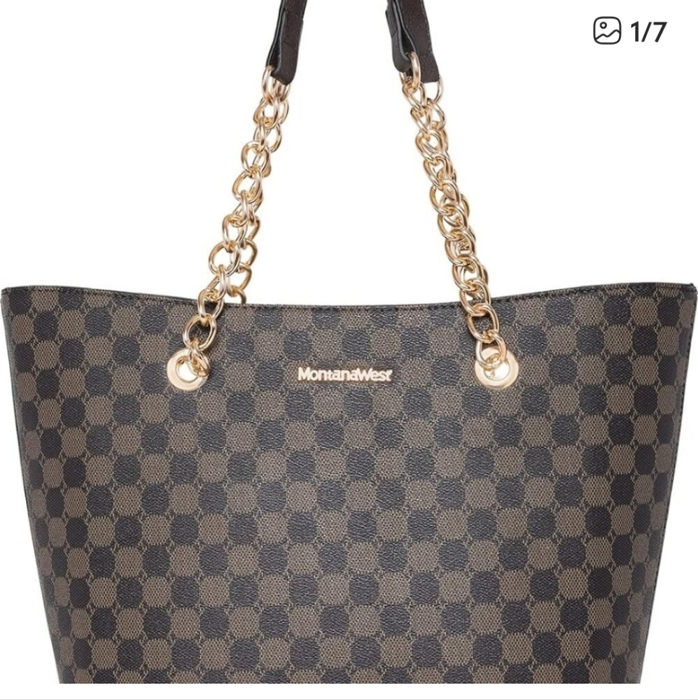 Montana West Chain Shoulder Strap Handbag Totebag - Picture 9 of 14